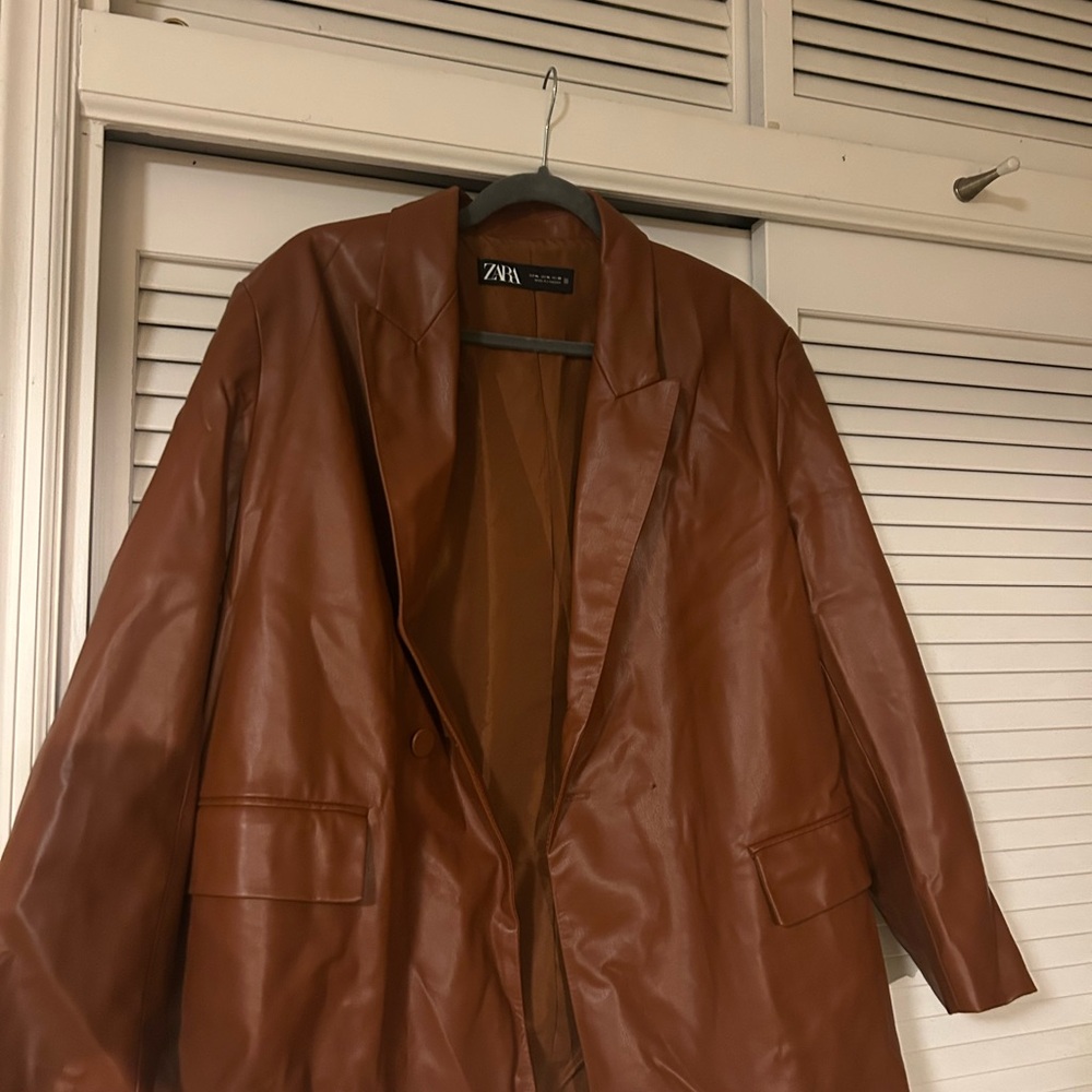 Zara Brown Faux Leather Blazer
